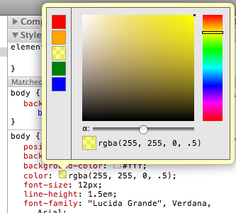 A prototype implementation of a palette using color swatches within devtools